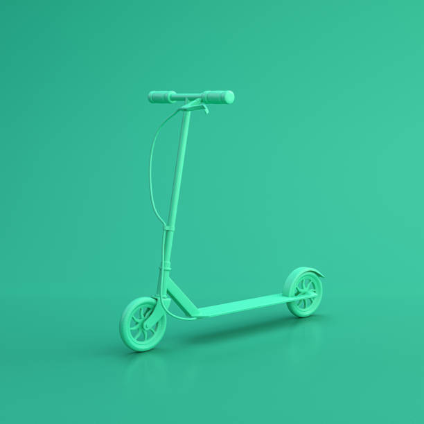 istock Single color studio green sport equipment scooter on green background, solid background, flat background, 3d Rendering 1188684122