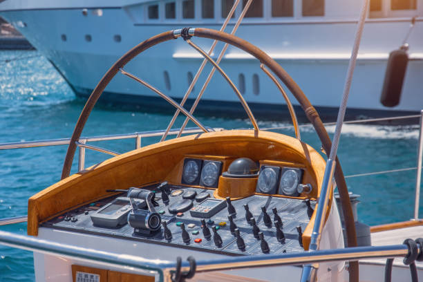 istock Control instrument panel outside the sea yacht. 1188687406