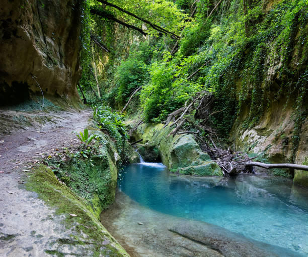 istock Valley of the Alento river in Serramonacesca (Italy): small lake bordered by the path 1188689416