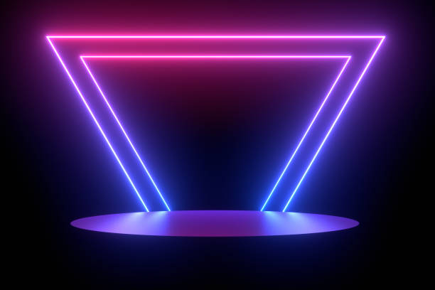 istock Ultraviolet Neon Laser Glowing Lines, Abstract 3D Background with Empty Product Stand, Platform 1188689528