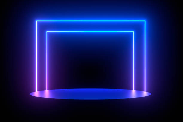 istock Ultraviolet Neon Laser Glowing Lines, Abstract 3D Background with Empty Product Stand, Platform 1188690360