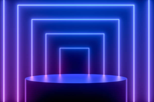istock Ultraviolet Neon Laser Glowing Lines, Abstract 3D Background with Empty Product Stand, Platform 1188690583