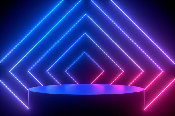 istock Ultraviolet Neon Laser Glowing Lines, Abstract 3D Background with Empty Product Stand, Platform 1188691224