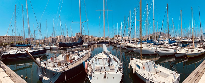 Palermo port with ships. Panoramic view