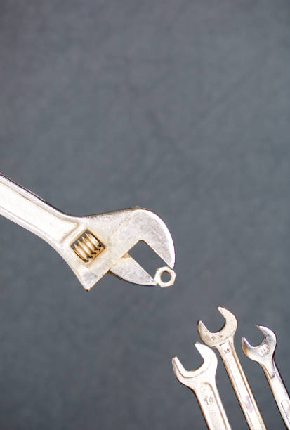 istock Adjustable wrench with nut and spanner. Imitation of feeding a chick by mom. 1188691596