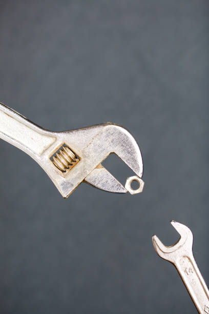 istock Adjustable wrench with nut and spanner. Imitation of feeding a chick by mom. 1188691616