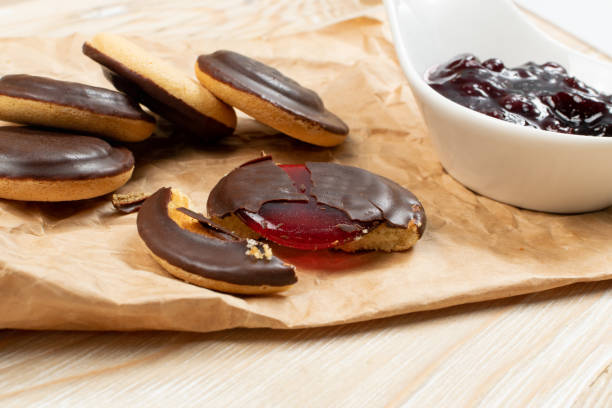 istock Round chocolate jaffa cake or biscuit cookie filled with natural jam 1188694275