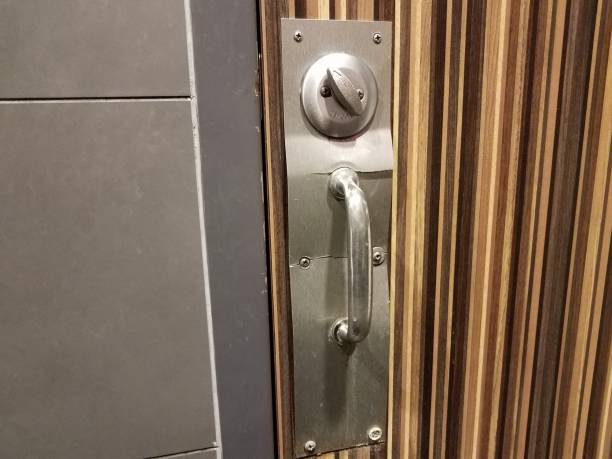 istock metal plate and door handle with crack or damage 1188699054