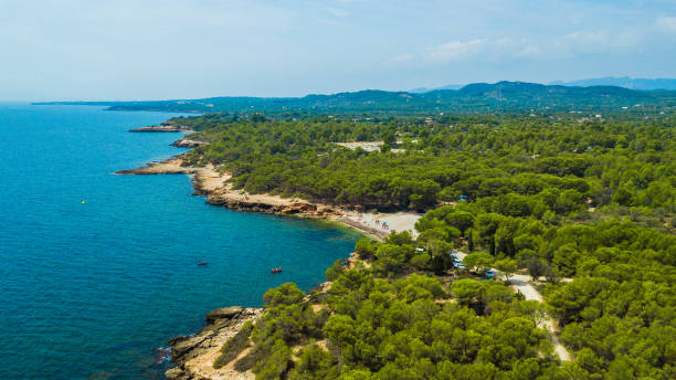 Costa Dorada in Catalonia (Spain) Drone view of a catalan seascape in Costa Dorada (province of Tarragona). Travel destination in Spain cambrils stock pictures, royalty-free photos & images