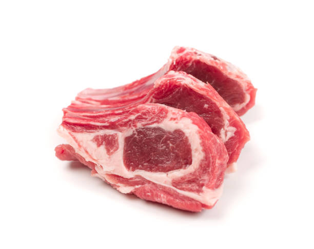 Raw Lamb Chops, Mutton Cuts or Sheep Ribs Isolated Raw lamb chops or mutton cuts isolated on white background. Fresh sheep ribs cutlet on bone cut out closeup lamb meat stock pictures, royalty-free photos & images