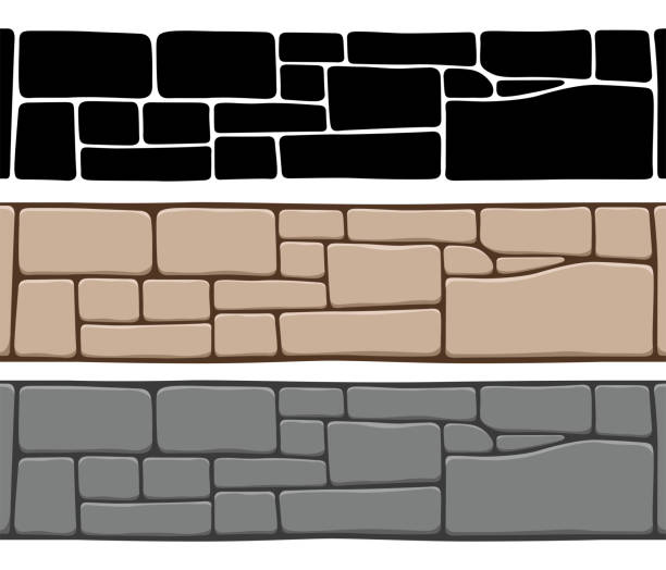 ilustrações de stock, clip art, desenhos animados e ícones de set of 3 kinds of seamless stone wall textures, isolated on white background. - seamless brick repetition pattern