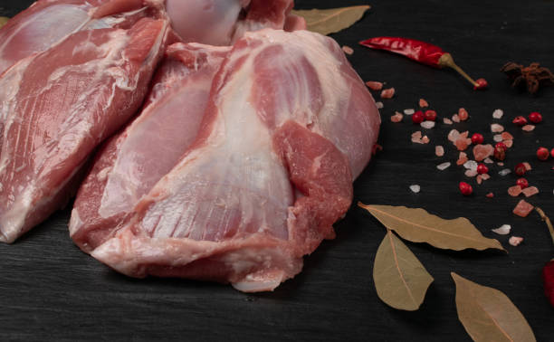 istock Fresh raw beef steak on black stone background 1188713032