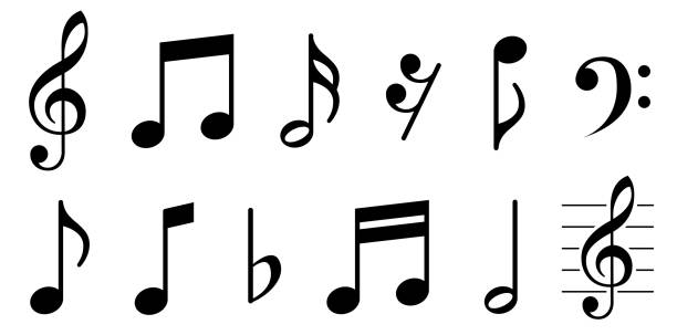 musiknoten-symbole gesetzt. schwarze noten symbol auf weißem hintergrund - stockvektor. - musikstil stock-grafiken, -clipart, -cartoons und -symbole