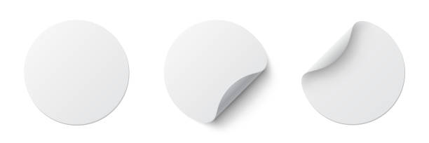 istock Realistic set white round paper adhesive stickers mockup with curved corner and shadow. White round sticker on white background - stock vector. 1188714487