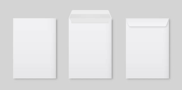 현실적인 벡터 빈 흰색 편지 종이 c4 봉투 전면보기입니다. a4 c4, a5 c5, 회색 배경에 a3 c3 템플릿 - 스톡 벡터. - envelope stock illustrations