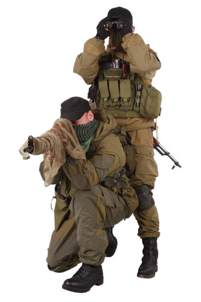 istock guerillas sniper pair with SVD rifle isolated on white background 1188714799