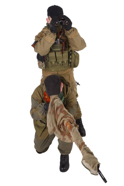 istock guerillas sniper pair with SVD rifle isolated on white background 1188714901