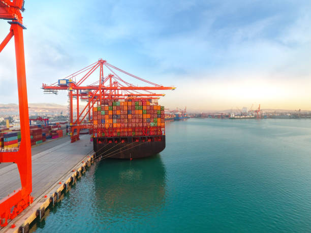 istock Aerial view cargo ship at commercial port. 1188715753