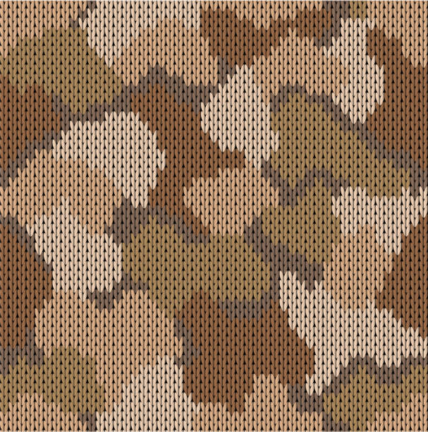istock Colorful military decorative brown camouflage. Knitting khaki seamless pattern. Woolen spots texture. Modern pattern, texture, banner, background, greeting card, design textile. Vector illustration. 1188716702