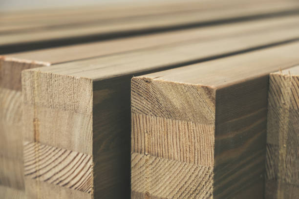 istock Pine wood planks prepared for installation 1188717061