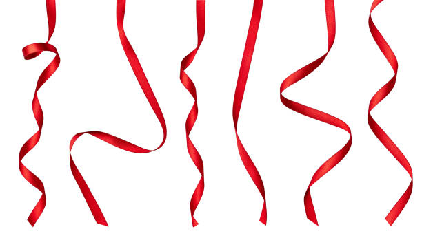 red ribbon bow celebration decoration collection of  various red ribbon pieces on white background. each one is shot separately wrapping paper photos stock pictures, royalty-free photos & images