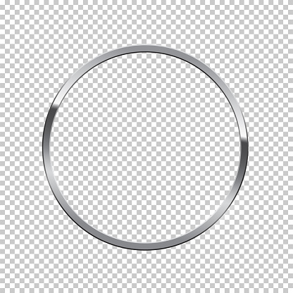 Silver ring isolated on transparent background. Vector chrome frame