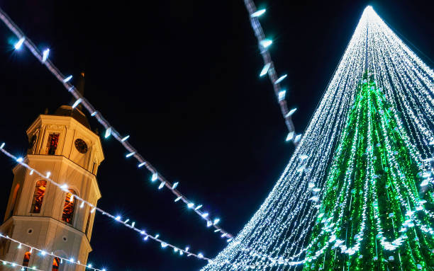 istock Christmas tree and Cathedral belfry in Vilnius new 1188719012