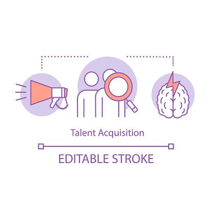 Talent acquisition process concept icon. Human resource management idea thin illustration. Attracting, hiring skilled employee. Talent marketplace. Vector isolated outline drawing. Editable stroke