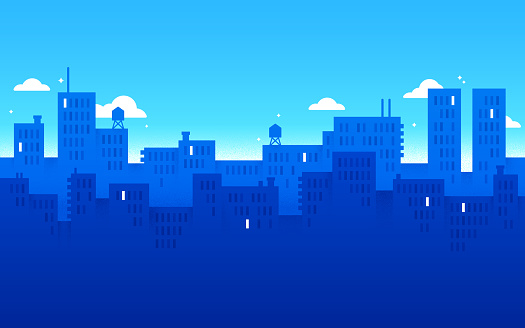 Modern city urban downtown blue background with space for your copy.