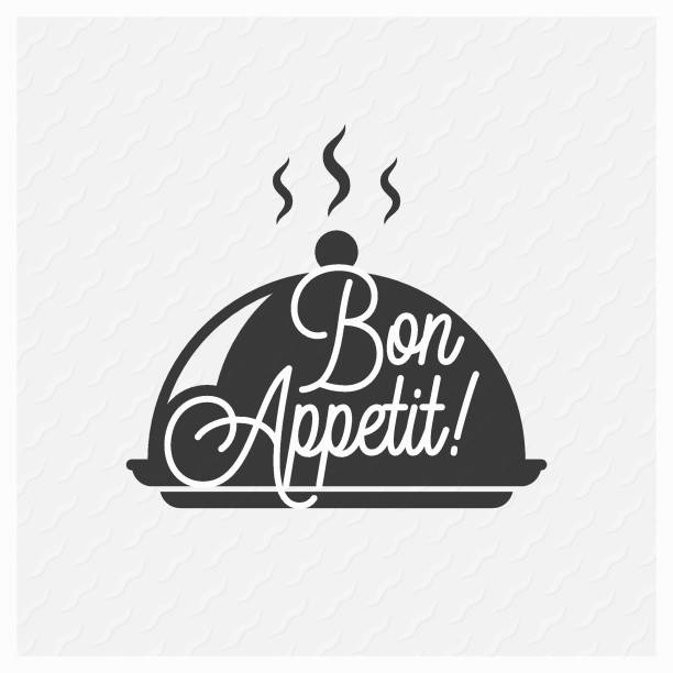 illustrazioni stock, clip art, cartoni animati e icone di tendenza di scritta vintage bon appetit su sfondo vassoio - bon appetite