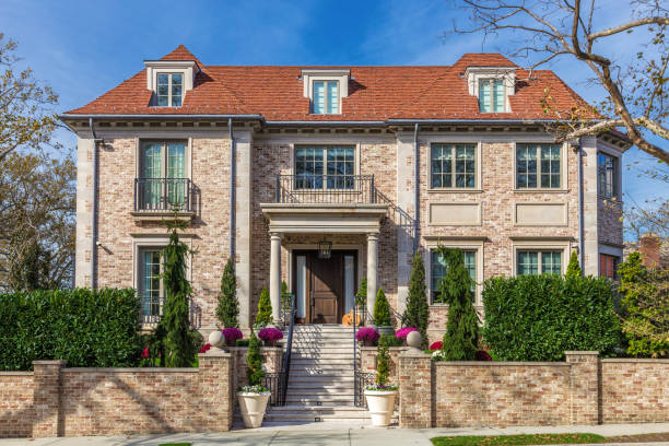 Luxury House in Bay Ridge with Clear Blue Sky, Brooklyn, New York, USA. stock photo