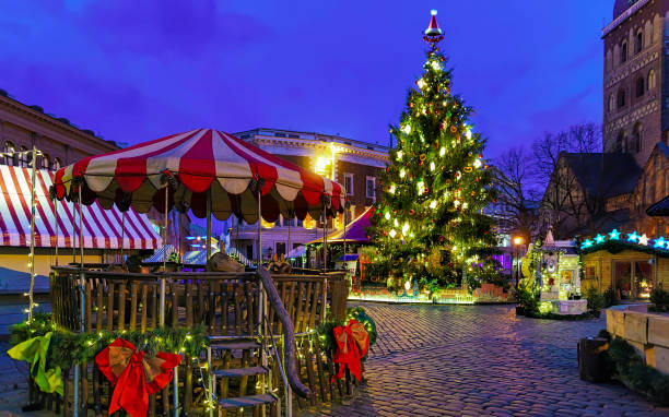 istock Dome square and Christmas tree during night Riga new 1188723370