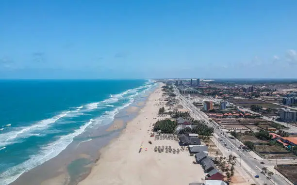 Praia do Futuro beach in Fortaleza, Ceara, Brazil. Aerial view