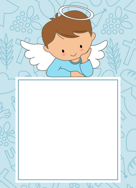ilustrações de stock, clip art, desenhos animados e ícones de angel on frame with space for text - batismo