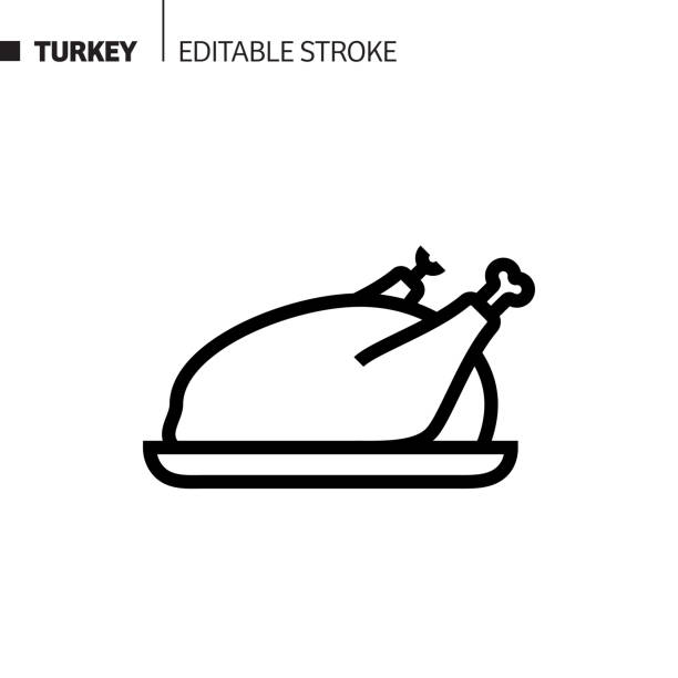 トルコラインアイコン、アウトラインベクトルシンボルイラスト。ピクセルパーフェクト、編集可能なストローク。 - turkey thanksgiving dinner roast turkey点のイラスト素材／クリップアート素材／マンガ素材／アイコン素材