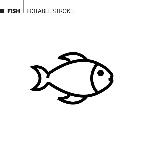 Vector illustration of Fish Line Icon, Outline Vector Symbol Illustration. Pixel Perfect, Editable Stroke.