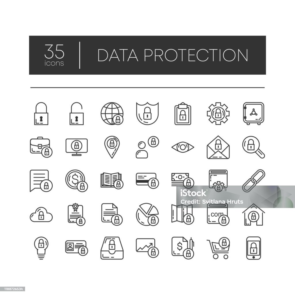Set Of 35 Line Icons Of Data Protection For Modern Concepts Web And ...