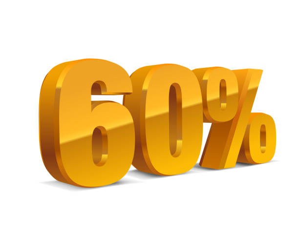 istock 60 percent off, sale background, golden-yellow metal object 3D. Eps10 Vector. 1188726589