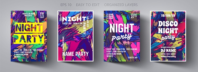 Poster template.Vector Creative Modern Abstract Background with Trending Colors.Template Design for Flyer,Banner,Cover,Brochure.Design Invitation Card for Music Concert, Event,Night party,Disco Club.
