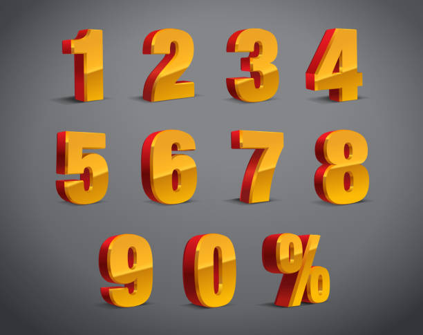 istock 3D golden-yellow Metallic Letter. 0, 1, 2, 3, 4, 5, 6, 7, 8, 9 numeral and percent alphabet. Vector Isolated Number. 1188726840