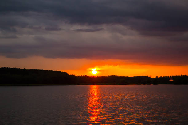 istock Beautiful sunset over the lake in Belarus 1188729156