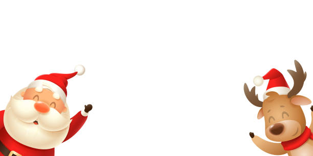 istock Santa Claus and Reindeer peeking on left and right side - vector illustration isolated on transparent background 1188730958
