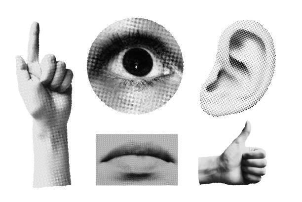 Universal Halftone Clip art Set. Dotted Human Body Part Universal trendy Halftone Clip art Set. Dotted Graphic Elements Shapes Objects. Sculptures and part of body. Suit for collages animation web social media ad newspapers vector stock illustrations