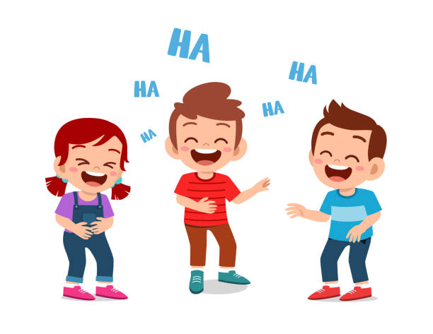 счастливые милые дети мальчик и девочка смеяться вместе - laughing stock illustrations