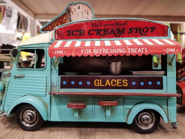 vinatage ice cream van. business concept - ice cream truck imagens e fotografias de stock