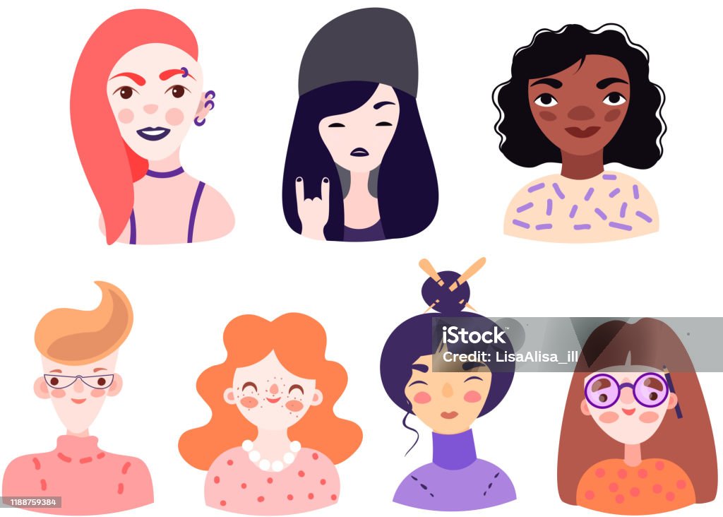 Ilustración de Conjunto De Lindos Retratos De Chicas De Dibujos Animados Aislados En Blanco Diferentes Miradas De Mujer Nerd Chica Gótica Pelirroja Con Pecas Japanesse Ilustraciones De Avatar Lindo Afroamericano y más Ilustración de Conjunto De Lindos Retratos De Chicas De Dibujos Animados Aislados En Blanco Diferentes Miradas De Mujer Nerd Chica Gótica Pelirroja Con Pecas Japanesse Ilustraciones De Avatar Lindo Afroamericano y más