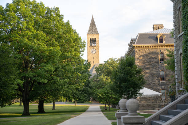 McGraw Tower July 13, 2019, Cornell University, Ithaca, New York. McGraw Tower, Chimes from McGraw tower can be heard across campus. cornell university stock pictures, royalty-free photos & images