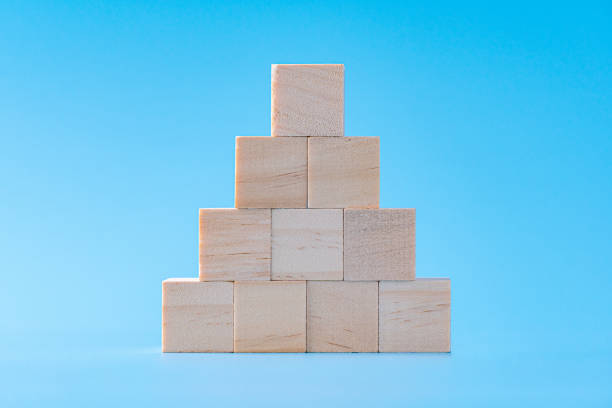 blank wood cube mock up in pyramid shape on isolated background for create letter or symbol, business, banner, advertising concept, banner size with copy space