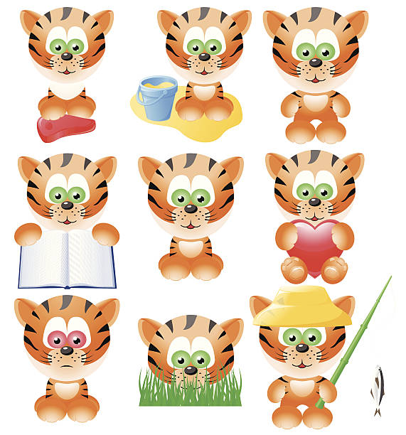 Animals icon set - tiger vector art illustration