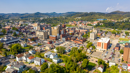Aerial View Downtown Metro Area in and around Clarksburg WV USA